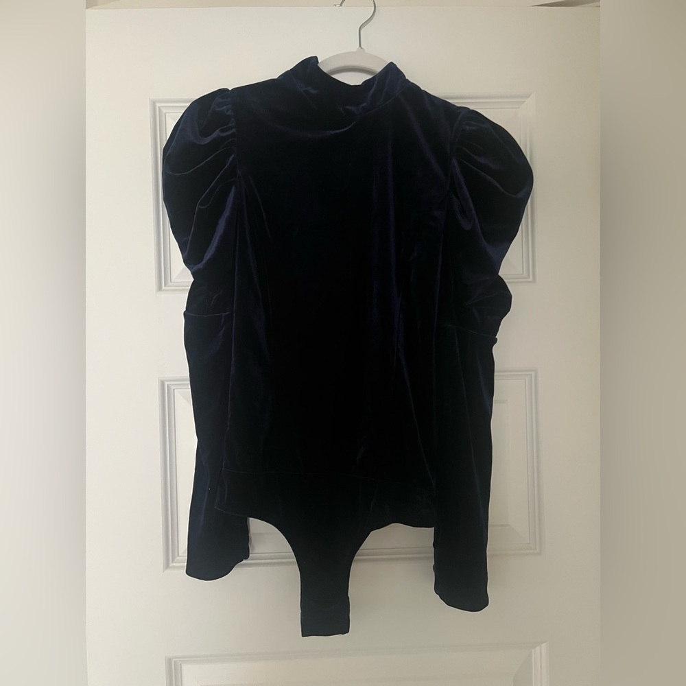 Misa Los Angeles Navy Velvet Bodysuit